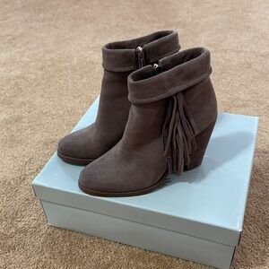 Jessica Simpson Dark Brown Suede Fringe Ankle Booties